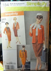 Simplicity Sewing Pattern 2154 Vintage 1960s Style Reproduction Suit Jacket Skirt Size 16-24 - Fashionconstellate.com