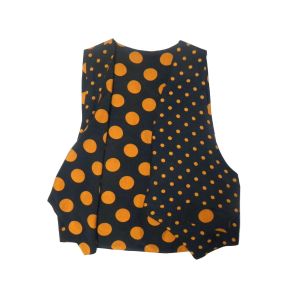 80's 90's Reversible Navy & Orange Polka Dot Vest | Rayon Oversized Lagenlook | XS/S - Fashionconstellate.com