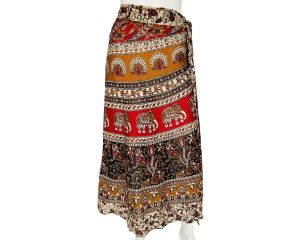 Vintage 1970s Indian Cotton Skirt Wraparound Block Print NOS - Fashionconstellate.com