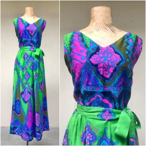 Vintage 1960s Palazzo Pant Jumpsuit, Alice Polynesian Fashions Wide Leg Playsuit, Psychedelic Tribal