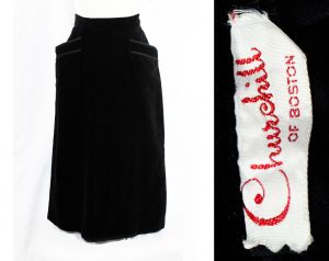 1940s Black Skirt - Classic Medium Size 8 Velveteen Late 40s Early 1950s Skirt with Slant Hip Pocket