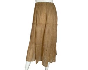 Vintage 1970s Indian Gauze Cotton Skirt w Metallic Gold Thread Striping Size S - Fashionconstellate.com