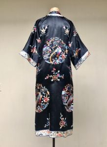 Rare Antique 1920s-30s Chinese Surcoat Black Silk Evening Coat Hand Embroidered Museum Quality - Fashionconstellate.com