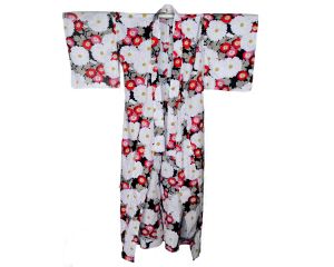 Vintage Cotton Kimono Yukata Robe Floral Print Size M