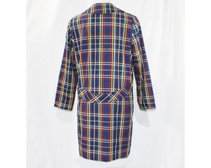 1960s Plaid Coat - Medium Spring 60s Mod Tartan with Double Breasting & Pockets - Blue Red Yellow - Fashionconstellate.com