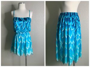 Rare 80s DeWeese 2-pc Swim Set w/Swimsuit & Skirt Matching Blue Turquoise Suit | M - Fashionconstellate.com