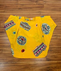 Large | Size 8 | 1980's Vintage Yellow Abstract Print Blouse by Tess | Bust 54'' | Waist 42'' - Fashionconstellate.com