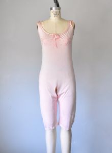 Shelby edwardian silk one piece romper, vintage lingerie, pink bloomers, step in, 1920s - Fashionconstellate.com