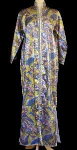 70s Metallic Silver Kaftan, Abstract Yellow, Blue and Red Print, Size L to XL, Large to Extra Large - Fashionconstellate.com