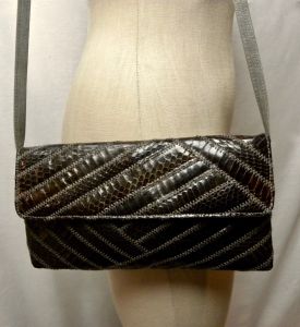 Vintage 70s 80s Gray Snakeskin Shoulder Bag with Leather Strap by Sylvia | 10.5'' x 6'' x 1.5'' - Fashionconstellate.com