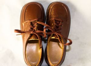 Boys 1940s Shoes - Brown Leather Little Gent's Size 8.5 Dress Shoes Rounded Toe Oxford with Lace Up