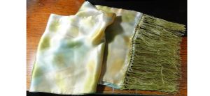 Vintage Mod 1960s Fringed Silk Scarf Lime Green Gold Yellow Tie Dye