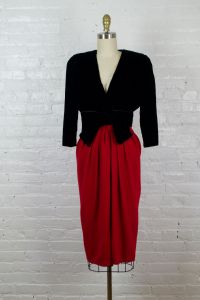 1980s Velvet Bow black and red party dress by Miss O by Oscar de la Renta . small - Fashionconstellate.com