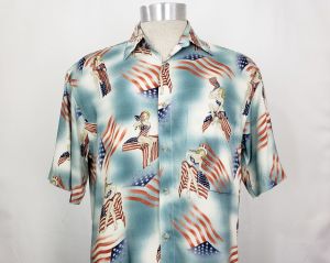 90s Shirt Patriotic Pinup American USA Retro Bikini Girls by Campia Moda |Vintage Men's S - Fashionconstellate.com
