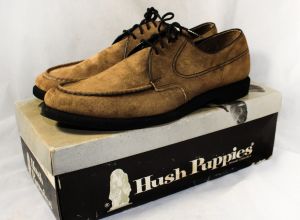 Men's Size 8.5 Shoes - Brown Suede Hush Puppies - Retro Mens Oxford Style Shoe - Chestnut Leather