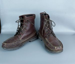 Brooks Bros Brown Pebbled Leather Boots w/ Moc Toe, Sz 10D - Fashionconstellate.com