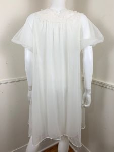 Small to Large | 1960's Vintage White Nylon Tulle Peignoir by Laros | Petite | Bust 34'' to 38'' - Fashionconstellate.com