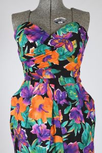 Vintage 1980s Tropical Print Strapless Dress by Moda Int'l | Size Medium - Fashionconstellate.com