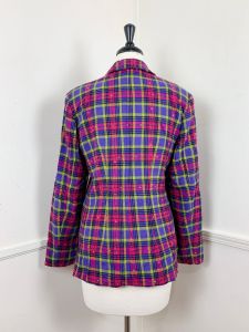 Medium | 1990's Vintage Pink and Purple Plaid Tweed Blazer | Clueless | Bust 38'' | Pockets - Fashionconstellate.com
