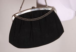 1940s Black Silver Tone Chain Clutch Evening Bag Purse - Fashionconstellate.com
