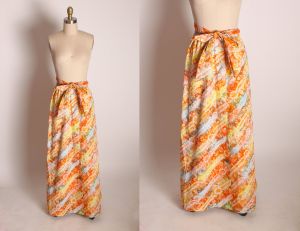 1960s Multi-Colored Orange Yellow Tie Dye Hippie Boho Skirt with Matching Belt - M/2XL