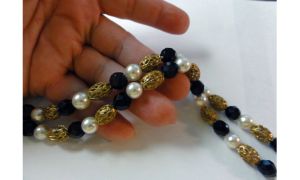 Vintage Choker 60s Multi Strand Necklace Crystals w/ Black & Gold Beads & Faux Pearls Japan - Fashionconstellate.com