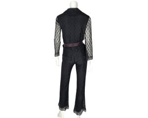 Vintage Frank Usher London Pant Suit Black Lace Outfit Sz S M - Fashionconstellate.com