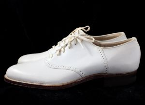 Men's Authentic 1930s Shoes - Art Deco Era 20s 30s White Leather Saddle Oxfords Mens Size 7 - - Fashionconstellate.com