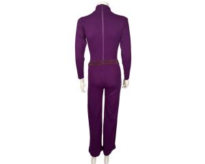 Vintage 1970s Jumpsuit Purple Knit Acrylic One Piece Sz M - Fashionconstellate.com