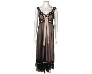 Vintage 1960s Sheer Black Nylon Nightie Nightgown Saxon Lingerie England Size M