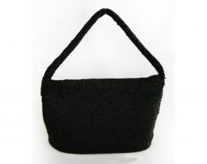 Lux 1940s Black Purse - Hand Beaded Bag - Charlet Paris Label Evening Handbag - Formal Accessories