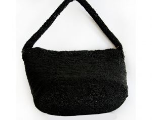 Lux 1940s Black Purse - Hand Beaded Bag - Charlet Paris Label Evening Handbag - Formal Accessories - Fashionconstellate.com