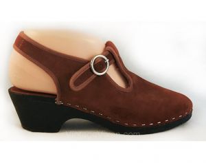 Size 7 Hippie Shoes - Brown Suede 1970s Mules with Buckle & Slingback - Cute Casual 70s 80s Leather  - Fashionconstellate.com