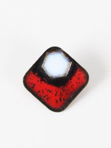 1950s Vintage Handmade Red, Black, & Iridescent White Copper Enamel Modern Abstract Pin Brooch - Fashionconstellate.com