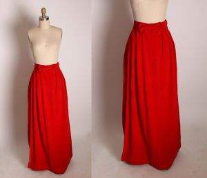1960s Red Velvet High Waisted Bow Detail Ankle Length Skirt - XS