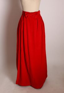 1960s Red Velvet High Waisted Bow Detail Ankle Length Skirt - XS - Fashionconstellate.com