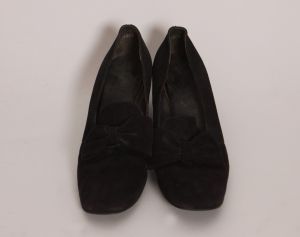 1940s Square Heel Black Bow Detail High Heel Pumps Shoes - Size 9