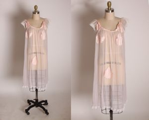 1950s Sheer Nude Illusion Pink Fig Leaf Risque Pin Up Eves Leaves Babydoll Peignoir Nightgown