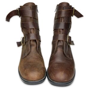 Vintage 1990s LIFT Brown Chunky Leather Ankle Boots Buckle Straps Grunge | Size 9 - Fashionconstellate.com