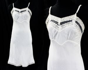 Size 6 1940s Slip White Silky Rayon Bias Cut Full Slip Small 30s 40s Pin Up Girl Hollywood Lingerie