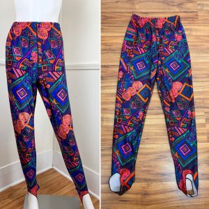 Small to Large | 1990's Vintage Abstract Print Spandex Stirrup Pants by Passport