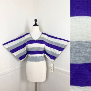 Large | 1980's Vintage Cropped Kimono Sleeve Striped Sweater | NEW WITH TAGS