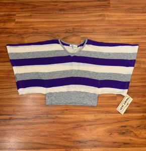 Large | 1980's Vintage Cropped Kimono Sleeve Striped Sweater | NEW WITH TAGS - Fashionconstellate.com