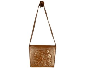 Vintage 1940s Tooled Leather Handbag Purse Raised Roses Excellent - Fashionconstellate.com