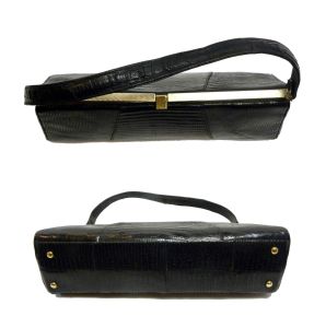 60’s Black Lizard Skin Kelly Bag | 12.75'' W x 6.5'' H x 3'' D - Fashionconstellate.com