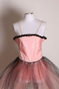 1950s Pink and Black Stretch Elastic Strap Tulle Ballerina Showgirl Burlesque Tutu Costume - XXS - Fashionconstellate.com