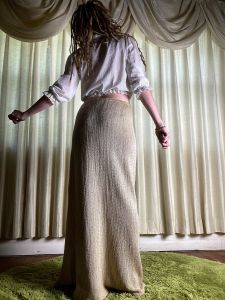 M/ 70’s Cream Prairie Skirt by Mary Farrin, Vintage Sheer Knit Maxi Skirt, Sexy & Elegant Boho Skirt - Fashionconstellate.com