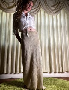 M/ 70’s Cream Prairie Skirt by Mary Farrin, Vintage Sheer Knit Maxi Skirt, Sexy & Elegant Boho Skirt