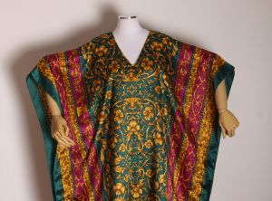 1980s Burgundy, Green and Gold Abstract Swirl Flower Pattern Caftan Dress by Winlar - Fashionconstellate.com