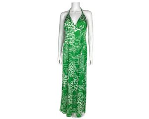 Vintage 1970s Halter Maxi Dress Tropical Print Beatrice Pines Montreal Size 14